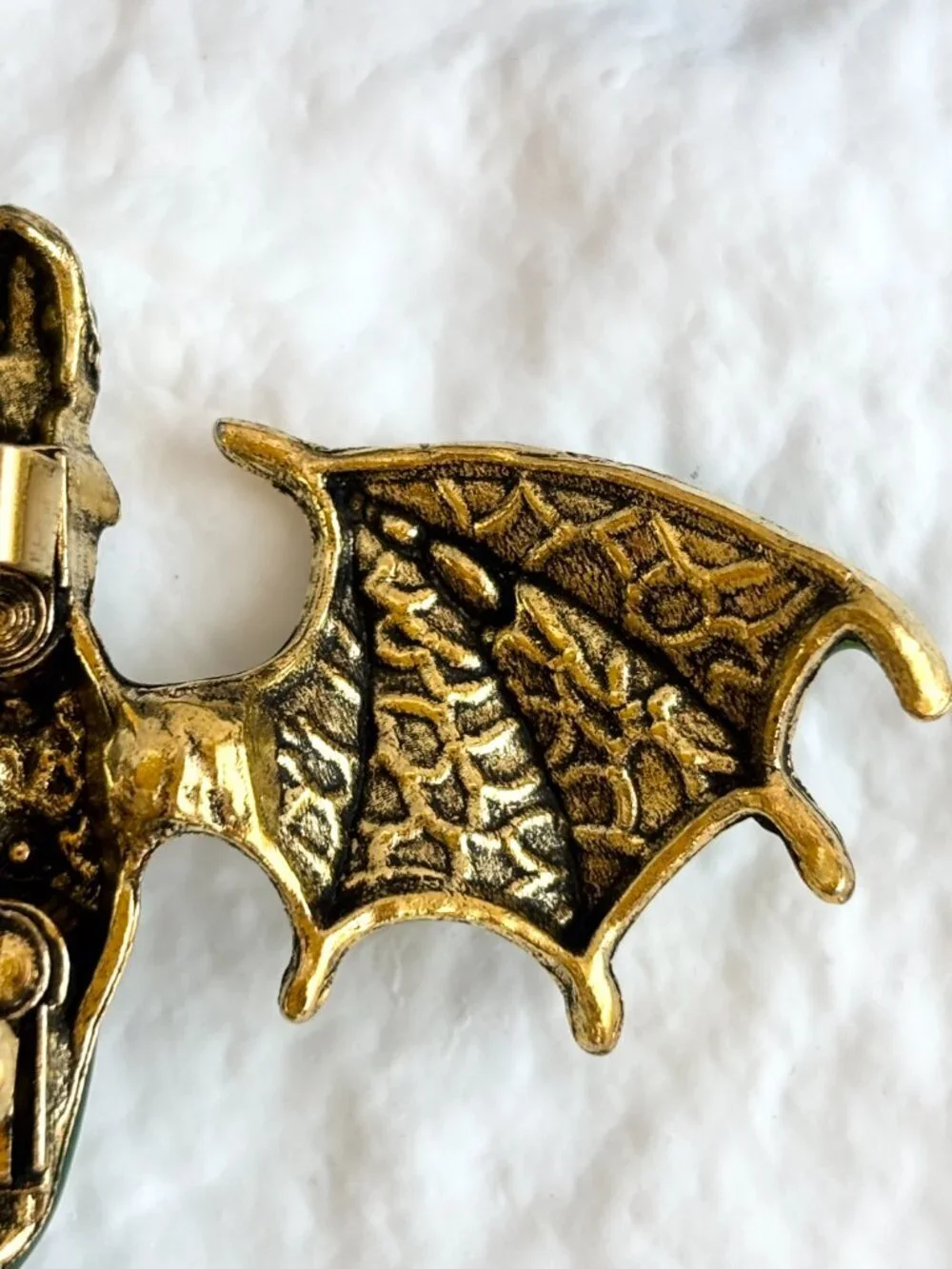 Dragon Figural Green Enameled Rhinestone Accented Gold Toned Brooch Pin